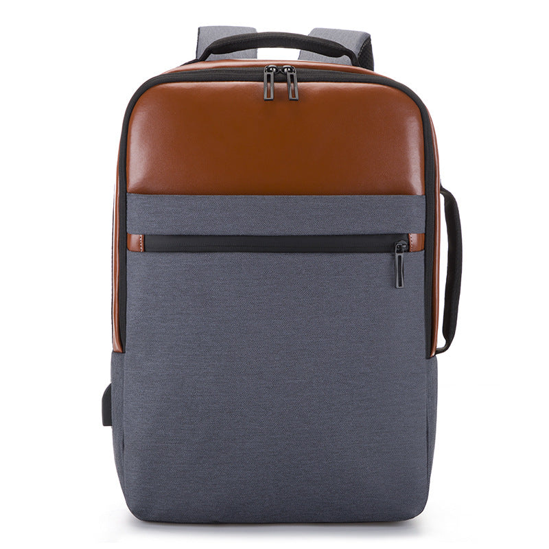 Blue men's Rirati leather backpack with retro design, waterproof fabric, and multiple compartments for computer and daily essentials.