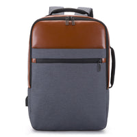 Blue men's Rirati leather backpack with retro design, waterproof fabric, and multiple compartments for computer and daily essentials.