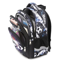 Blue Rirati football-themed elementary school students' schoolbag with large capacity and spine protection for young students.