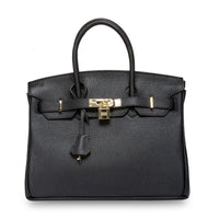White women's leather handbag by Rirati, made from genuine cowhide, featuring a portable, strapless design with a sleek look.