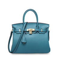 White women's leather handbag by Rirati, made from genuine cowhide, featuring a portable design and strapless style.