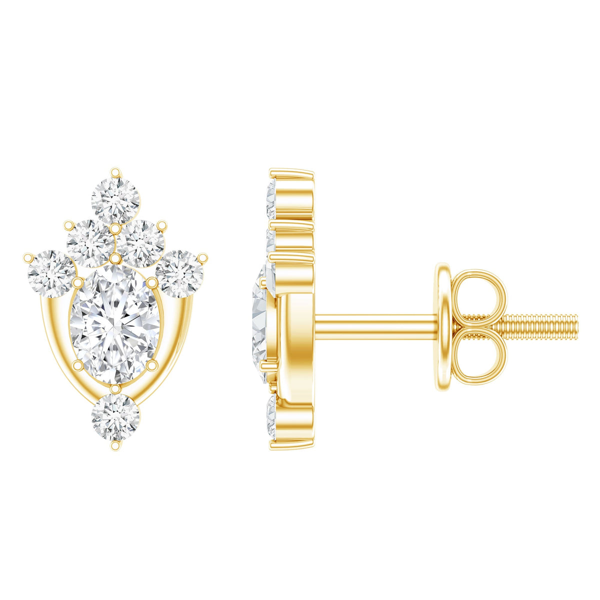 Certified Moissanite stud earrings in yellow gold plated silver with a sleek, elegant design by Rosec Jewels.
