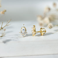 Certified Moissanite stud earrings in yellow gold plated silver with a sparkling gemstone, elegant jewelry by Rosec Jewels.