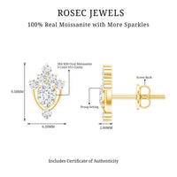 Rosec Jewels certified moissanite stud earrings in 14k yellow gold-plated silver, showcasing sparkling gemstone studs.