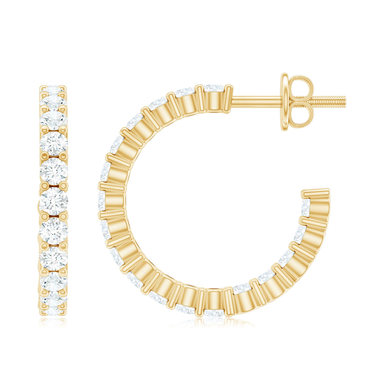 Rosec Jewels lab-grown diamond hoop earrings with screw back, featuring sparkling diamonds and polished gold finish.