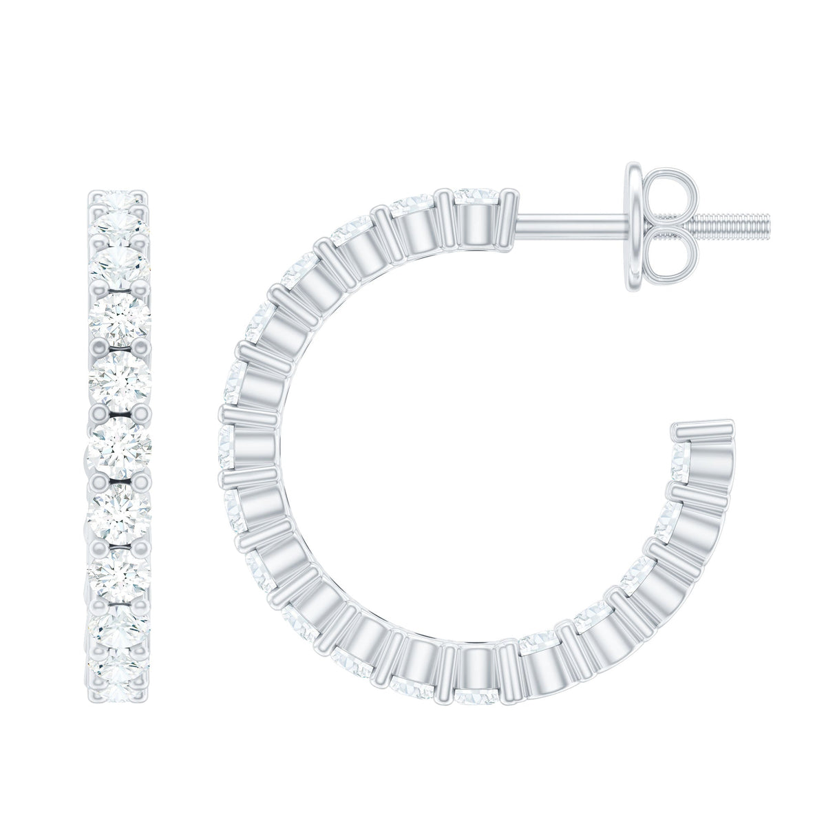 Rosec Jewels lab-grown diamond hoop earrings with screw back, showcasing sparkling diamonds and sleek silver hoops.