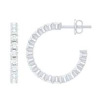 Rosec Jewels lab-grown diamond hoop earrings with screw back, showcasing sparkling diamonds and sleek silver hoops.