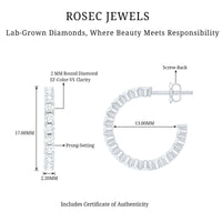 Rosec Jewels lab grown diamond hoop earrings with screw back, showcasing sparkling diamond-studded hoops on a white background.