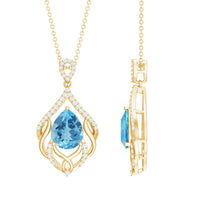 Swiss Blue Topaz pendant with lab diamond, designer wedding necklace by Rosec Jewels featuring a 2.2 carat gemstone.