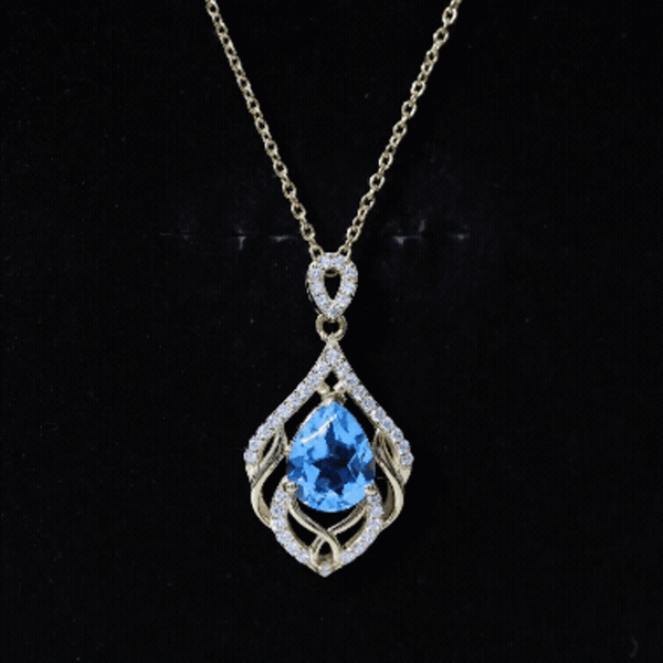 Elegant Swiss Blue Topaz pendant from Rosec Jewels featuring a 2.2 carat gemstone and lab diamond design.