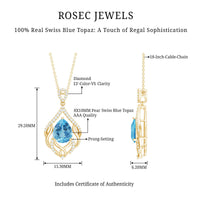 Swiss Blue Topaz pendant with lab diamond, 2.2 carats, designer wedding jewelry by Rosec Jewels, elegant and sparkling.