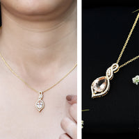 Certified 1.75 carat Morganite teardrop pendant necklace with diamonds by Rosec Jewels, featuring a delicate elegant design.