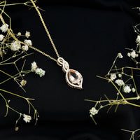 Certified 1.75 carat Morganite teardrop pendant necklace with diamond accents, featuring a Rosec Jewels pendant design.