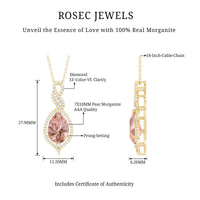 Certified 1.75 carat Morganite teardrop pendant with diamond accents from Rosec Jewels, showcasing elegant jewelry design.