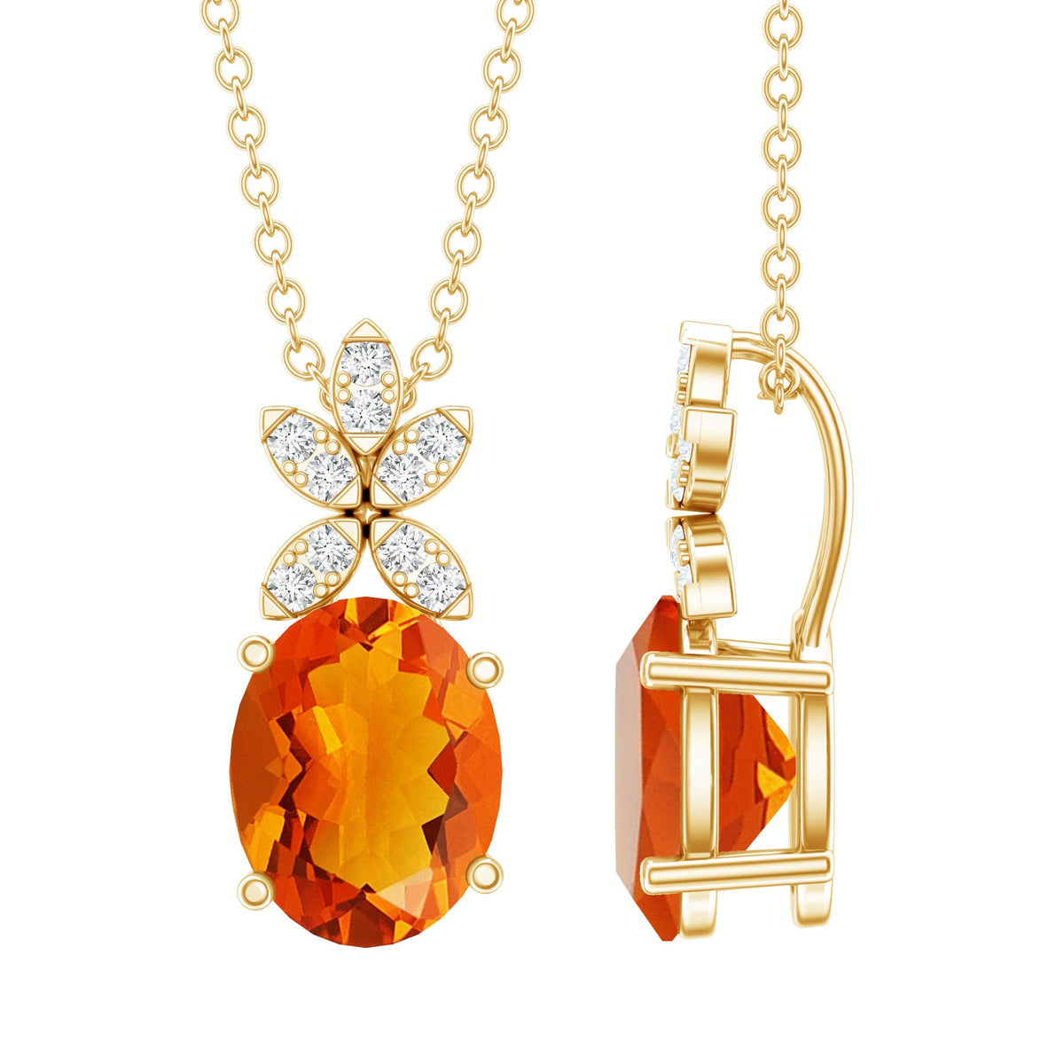 Certified 2.2 carat fire opal pendant necklace with diamond flower design from Rosec Jewels, showcasing vibrant gemstone and elegant craftsmanship.