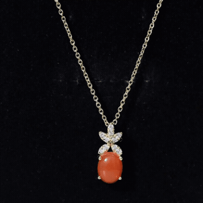 Yellow fire opal pendant necklace with 2.2 carats and diamond flower accent, from Rosec Jewels, showcasing elegant jewelry design.