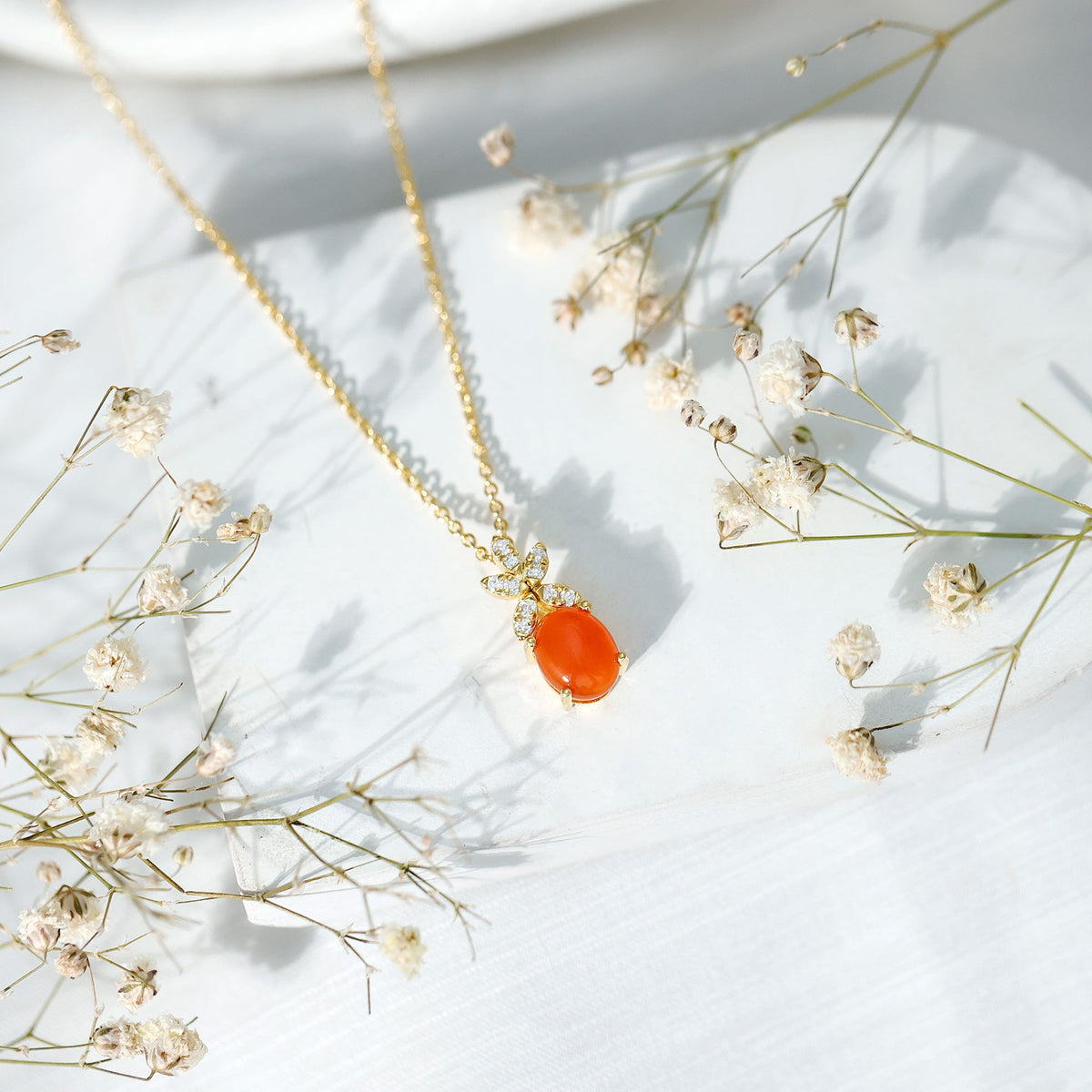 Certified 2.2 carat fire opal pendant necklace with diamond flower design by Rosec Jewels, showcasing vibrant orange gemstone and floral accents.