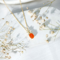 Certified 2.2 carat fire opal pendant necklace with diamond flower design by Rosec Jewels, showcasing vibrant orange gemstone and floral accents.
