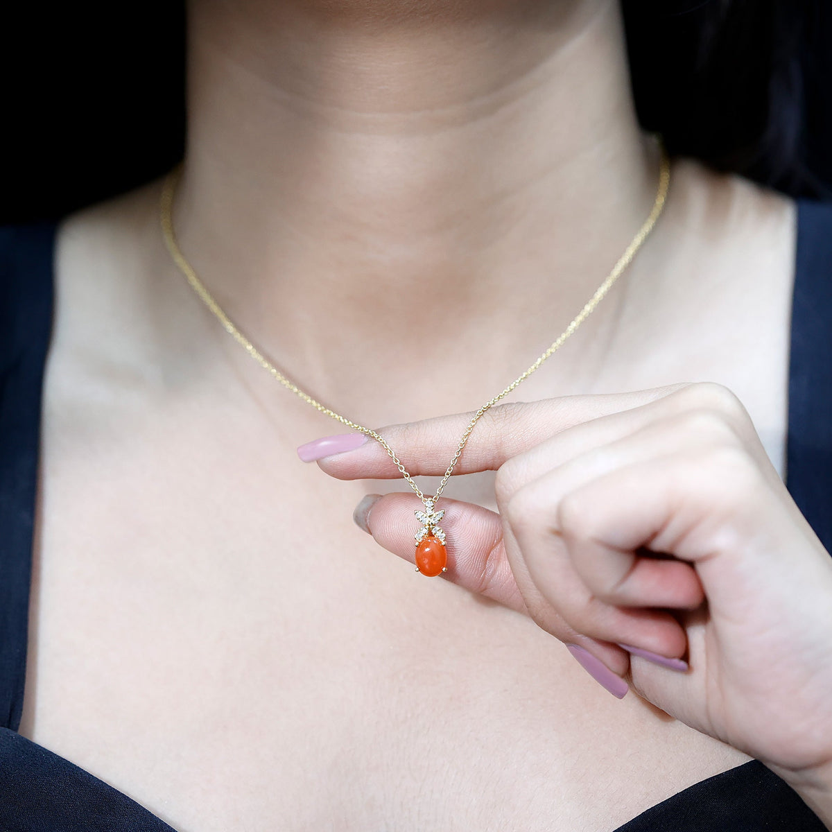 Certified 2.2 carat fire opal pendant necklace with diamond flower design from Rosec Jewels, elegant jewelry with vibrant gemstone.
