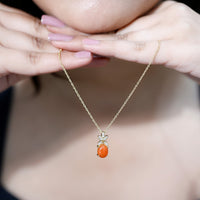 Certified 2.2 carat fire opal pendant necklace with diamond flower detail, featuring a Rosec Jewels pendant on a delicate chain.