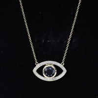 Natural 1.6 Carat Black Diamond Evil Eye Pendant in yellow gold plated silver, featuring a detailed evil eye design.