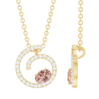 Yellow gold plated silver Morganite swirl pendant necklace with lab diamond accents, elegant jewelry piece from Rosec Jewels.