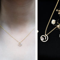 Yellow gold plated silver Morganite swirl pendant necklace with lab diamond, featuring elegant design from Rosec Jewels.