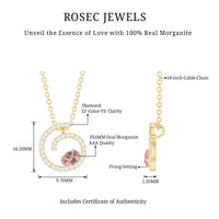 Yellow gold plated silver Morganite swirl pendant with lab diamond, showcasing elegant jewelry design by Rosec Jewels.