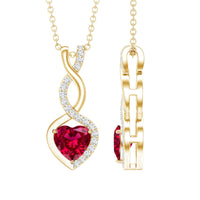 Lab grown ruby heart and infinity pendant on silver chain, 1 carat, 14k yellow gold-plated Rosec Jewels necklace.