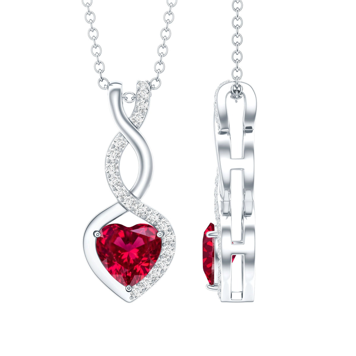 Lab-grown ruby heart and infinity pendant on silver chain, 1 carat, yellow gold-plated Rosec Jewels pendant for women