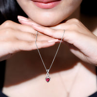 Lab grown ruby heart and infinity pendant on silver chain by Rosec Jewels, 1 carat, gold-plated silver necklace.