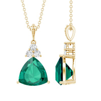 Lab-grown emerald diamond pendant with 3.5 carat trilliant cut in a bridal necklace by Rosec Jewels, featuring a delicate chain.