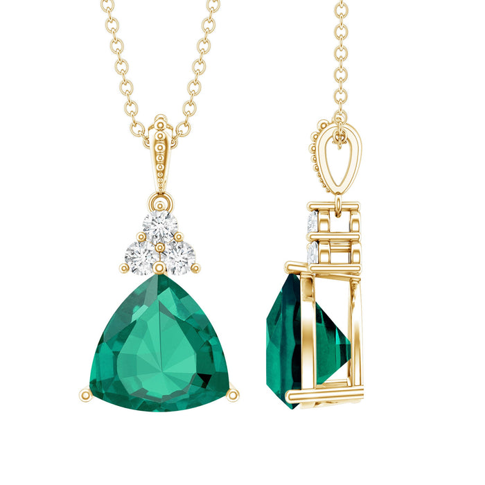 Lab-grown emerald diamond pendant with 3.5 carat trilliant cut in a bridal necklace by Rosec Jewels, featuring a delicate chain.