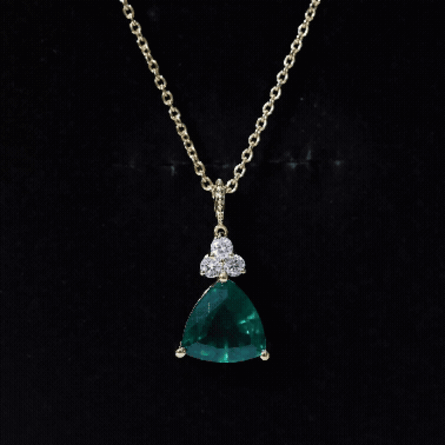 Yellow 3.5 carat trilliant cut lab-grown emerald diamond pendant with chain from Rosec Jewels, showcasing elegant jewelry design.
