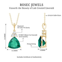 Lab grown emerald diamond pendant with 3.5 carat trilliant cut, set in a Rosec Jewels bridal necklace with chain.