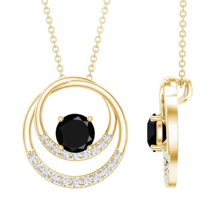 Lab-created black and white diamond circle pendant necklace with silver chain by Rosec Jewels.