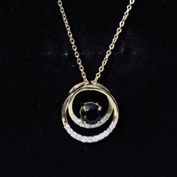 Lab created black and white diamond circle pendant necklace with silver chain, from Rosec Jewels.