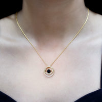 Lab created black and white diamond circle pendant necklace with silver chain by Rosec Jewels, showcasing elegant gemstone design.