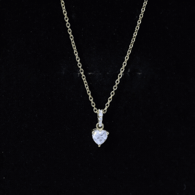 Yellow gold plated silver heart-shaped pendant with 0.5 carat moissanite, paired with a chain, by Rosec Jewels.