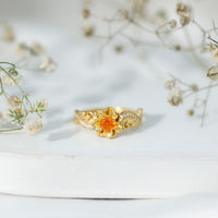 Genuine citrine rose engagement ring with sparkling diamonds by Rosec Jewels, featuring a vibrant citrine center stone and intricate band.