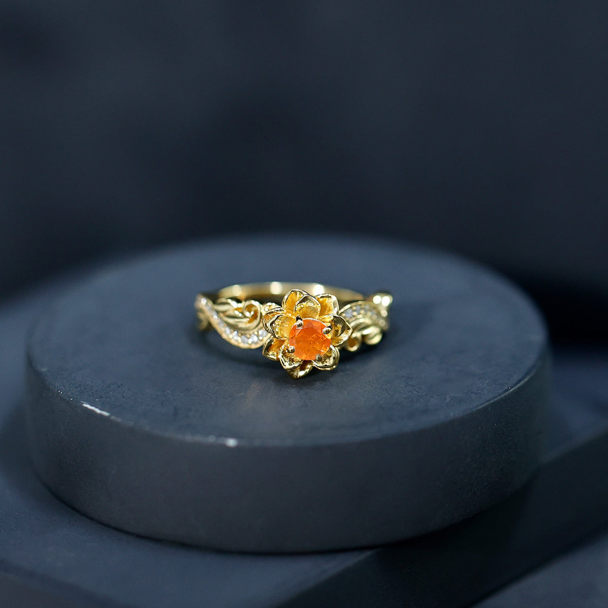 Genuine Citrine Rose Engagement Ring with sparkling diamonds from Rosec Jewels, featuring a vibrant citrine center stone and intricate band.