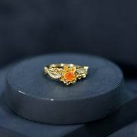 Genuine Citrine Rose Engagement Ring with sparkling diamonds from Rosec Jewels, featuring a vibrant citrine center stone and intricate band.