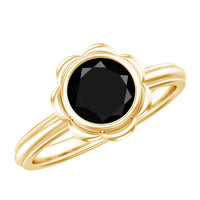 Black onyx bezel set engagement ring from Rosec Jewels featuring a 1.2 carat gemstone and elegant silver band.