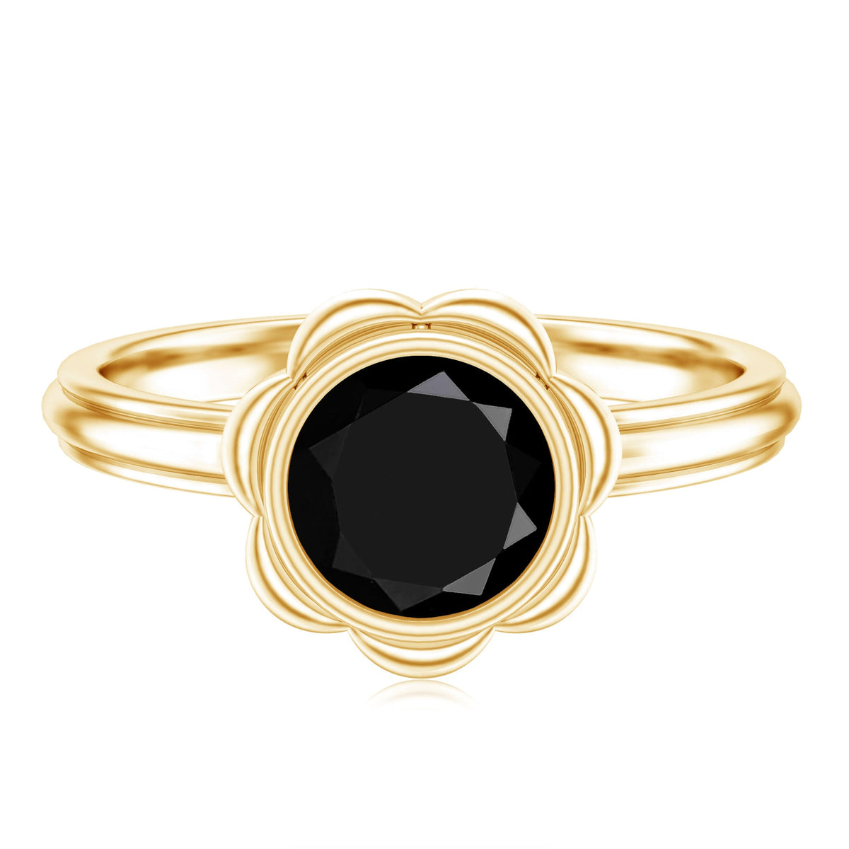 Black onyx bezel set engagement ring with 1.2 carats from Rosec Jewels, showcasing the elegant ring design and polished band.
