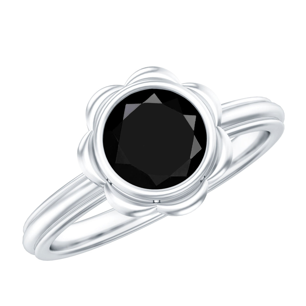 Black onyx bezel set engagement ring with 1.2 carats from Rosec Jewels, showcasing a sleek, elegant design in silver-tone metal.