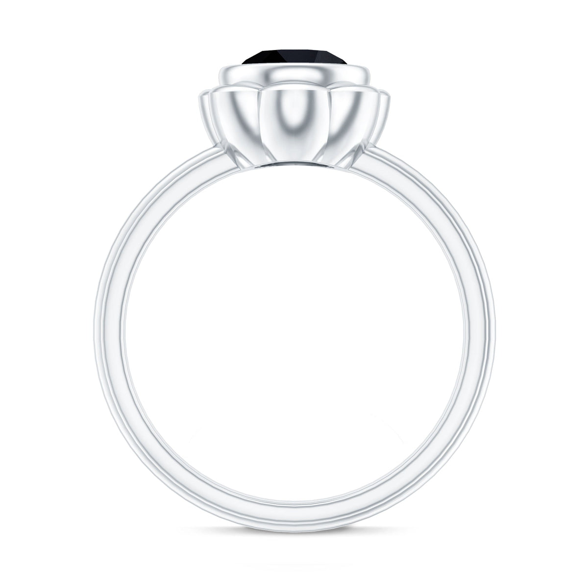Black onyx bezel set engagement ring by Rosec Jewels featuring a 1.2 carat oval black onyx gemstone in a sleek silver band