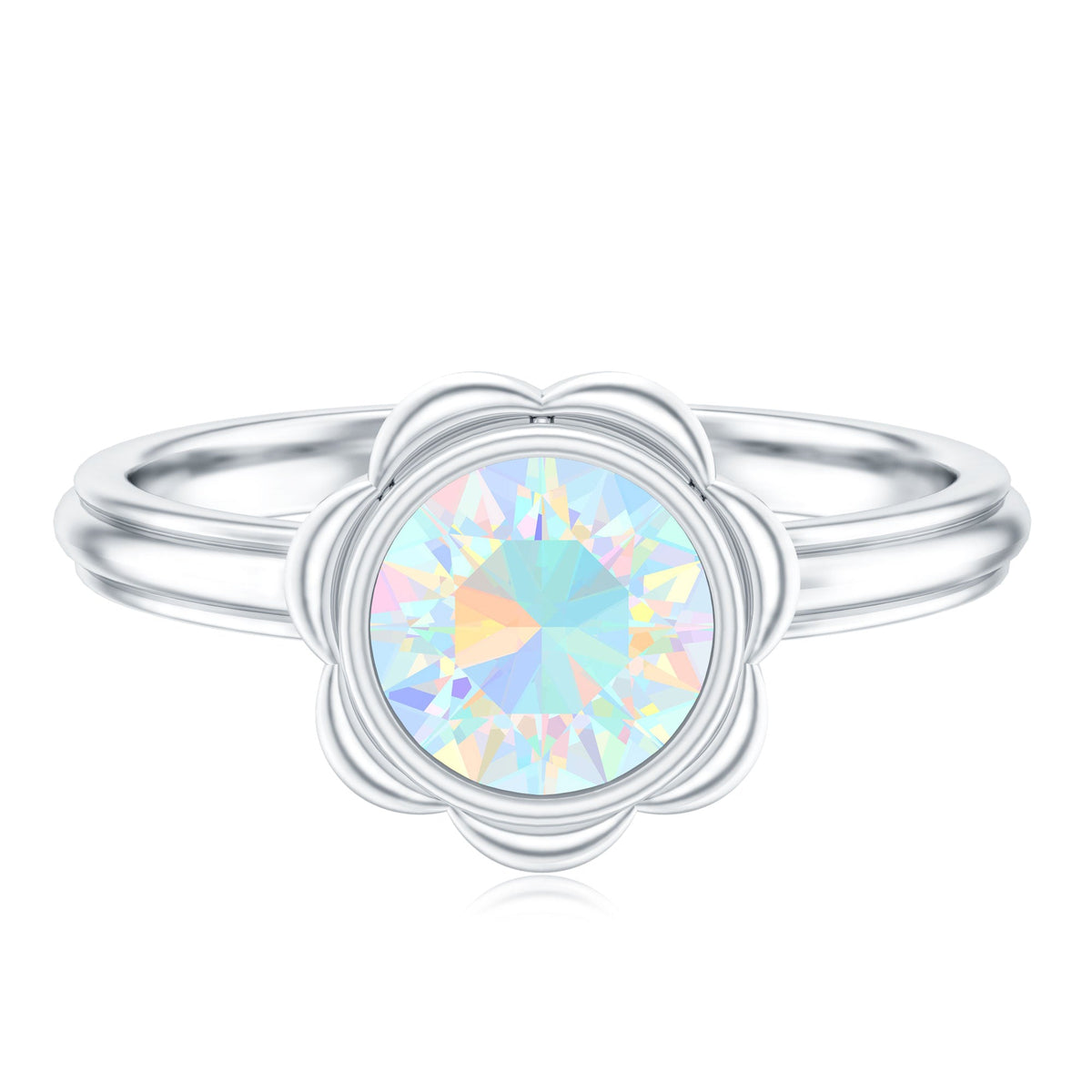 Ethiopian opal engagement ring for women featuring a 1.5 carat oval gemstone set in a silver band, by Rosec Jewels.