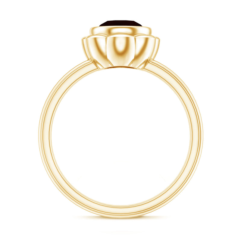 Round cut garnet flower engagement ring for women by Rosec Jewels, featuring a 1.7 carat central gemstone and intricate floral design.