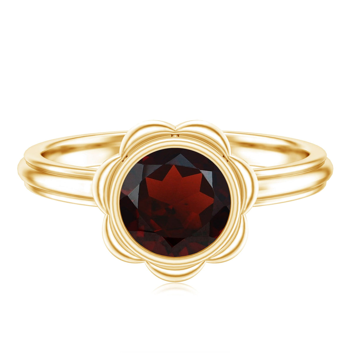Round cut 1.7 carat garnet flower engagement ring for women by Rosec Jewels, showcasing intricate floral design and sparkling gemstone.