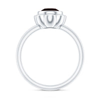 Elegant 1.7 carat round cut garnet flower engagement ring for women by Rosec Jewels, showcasing intricate floral design and sparkling gemstone.